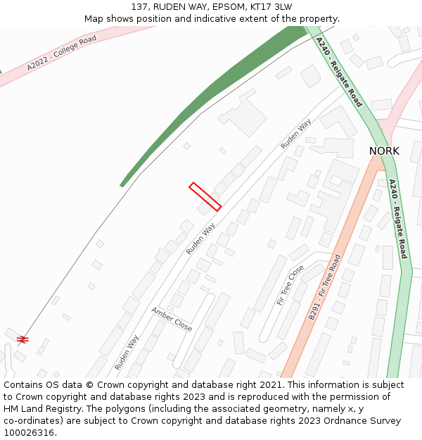 137, RUDEN WAY, EPSOM, KT17 3LW: Location map and indicative extent of plot
