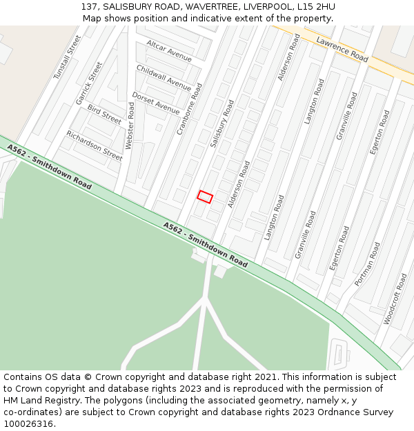 137, SALISBURY ROAD, WAVERTREE, LIVERPOOL, L15 2HU: Location map and indicative extent of plot