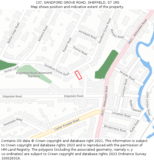 137, SANDFORD GROVE ROAD, SHEFFIELD, S7 1RS: Location map and indicative extent of plot