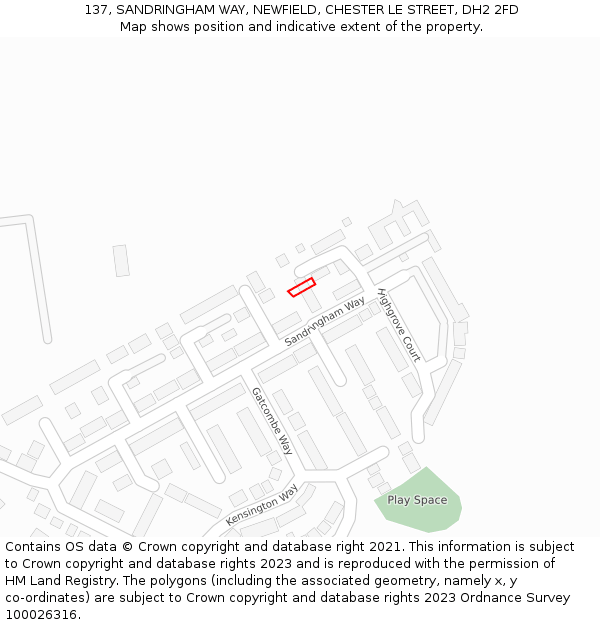 137, SANDRINGHAM WAY, NEWFIELD, CHESTER LE STREET, DH2 2FD: Location map and indicative extent of plot