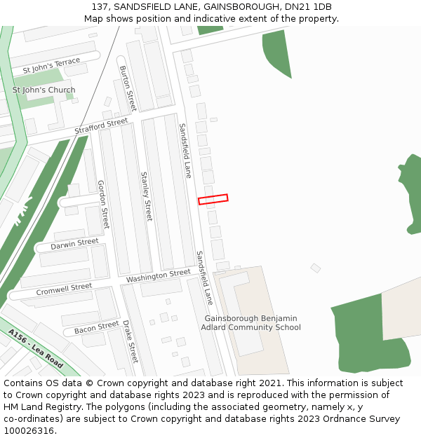 137, SANDSFIELD LANE, GAINSBOROUGH, DN21 1DB: Location map and indicative extent of plot