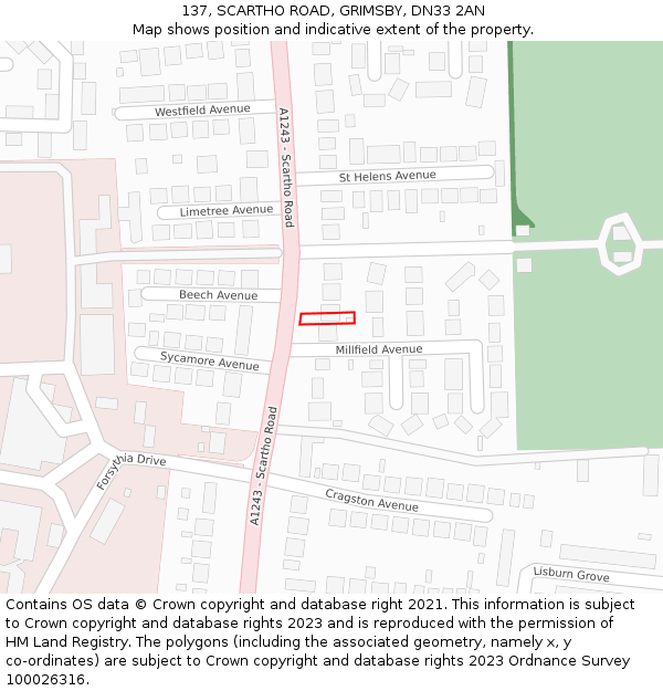 137, SCARTHO ROAD, GRIMSBY, DN33 2AN: Location map and indicative extent of plot