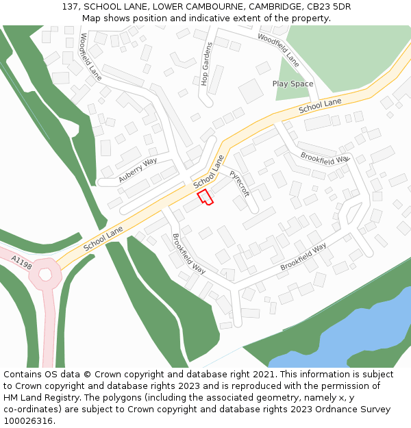 137, SCHOOL LANE, LOWER CAMBOURNE, CAMBRIDGE, CB23 5DR: Location map and indicative extent of plot