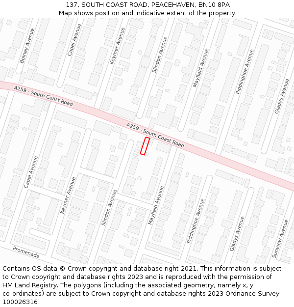 137, SOUTH COAST ROAD, PEACEHAVEN, BN10 8PA: Location map and indicative extent of plot