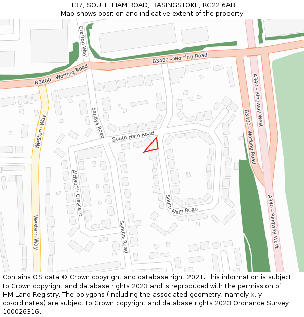 137, SOUTH HAM ROAD, BASINGSTOKE, RG22 6AB: Location map and indicative extent of plot