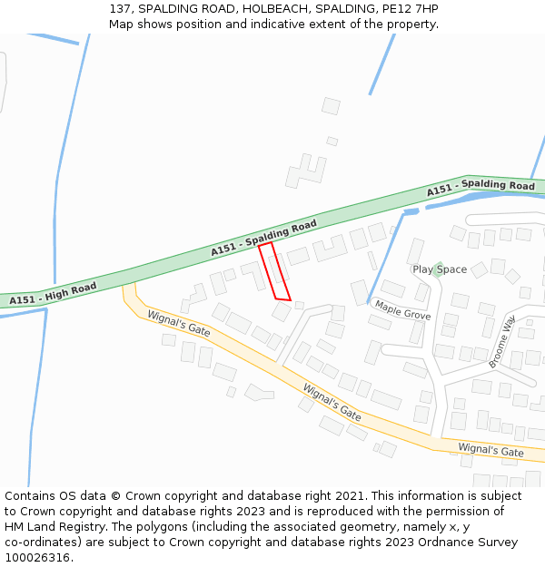 137, SPALDING ROAD, HOLBEACH, SPALDING, PE12 7HP: Location map and indicative extent of plot