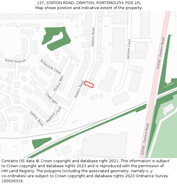 137, STATION ROAD, DRAYTON, PORTSMOUTH, PO6 1PL: Location map and indicative extent of plot