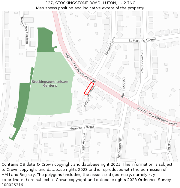 137, STOCKINGSTONE ROAD, LUTON, LU2 7NG: Location map and indicative extent of plot