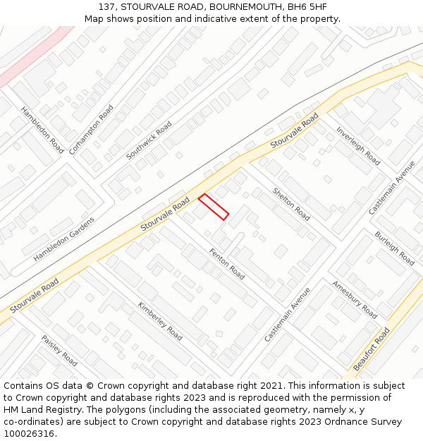 137, STOURVALE ROAD, BOURNEMOUTH, BH6 5HF: Location map and indicative extent of plot