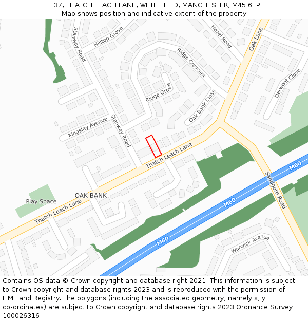 137, THATCH LEACH LANE, WHITEFIELD, MANCHESTER, M45 6EP: Location map and indicative extent of plot