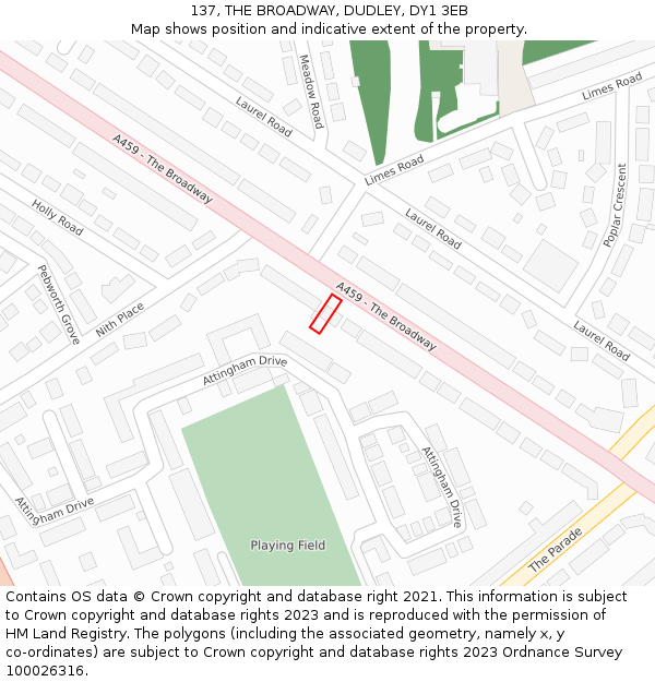 137, THE BROADWAY, DUDLEY, DY1 3EB: Location map and indicative extent of plot