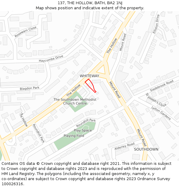 137, THE HOLLOW, BATH, BA2 1NJ: Location map and indicative extent of plot