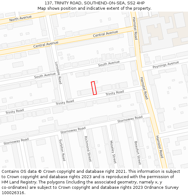 137, TRINITY ROAD, SOUTHEND-ON-SEA, SS2 4HP: Location map and indicative extent of plot