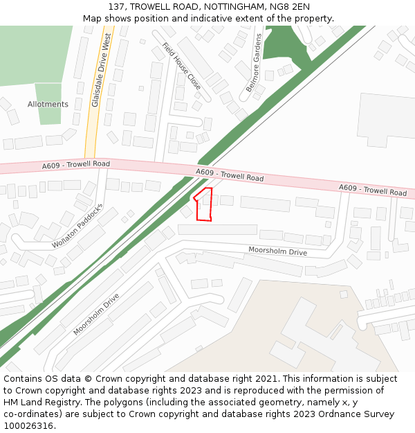 137, TROWELL ROAD, NOTTINGHAM, NG8 2EN: Location map and indicative extent of plot