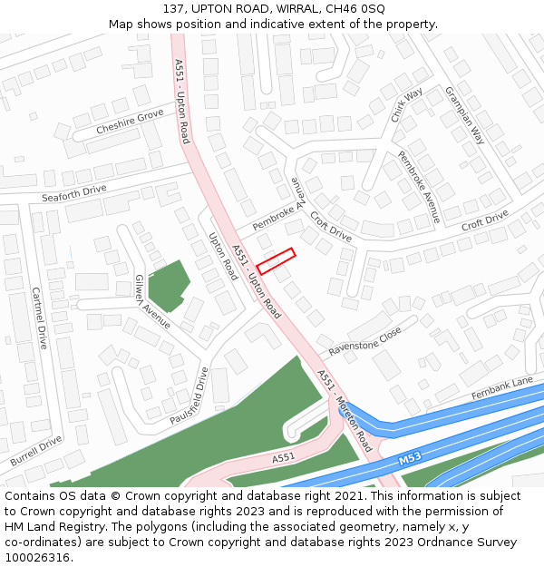 137, UPTON ROAD, WIRRAL, CH46 0SQ: Location map and indicative extent of plot