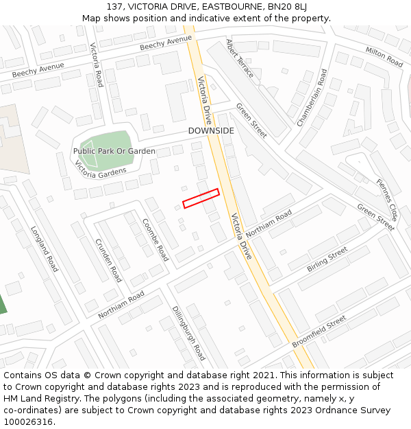 137, VICTORIA DRIVE, EASTBOURNE, BN20 8LJ: Location map and indicative extent of plot