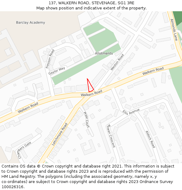 137, WALKERN ROAD, STEVENAGE, SG1 3RE: Location map and indicative extent of plot