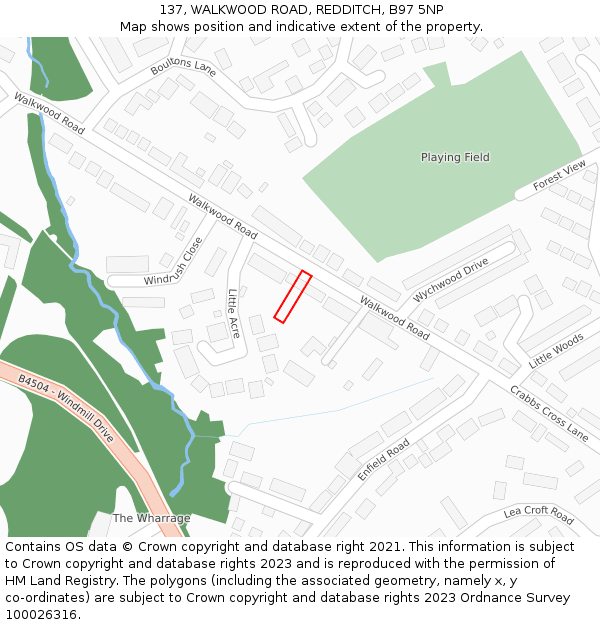 137, WALKWOOD ROAD, REDDITCH, B97 5NP: Location map and indicative extent of plot