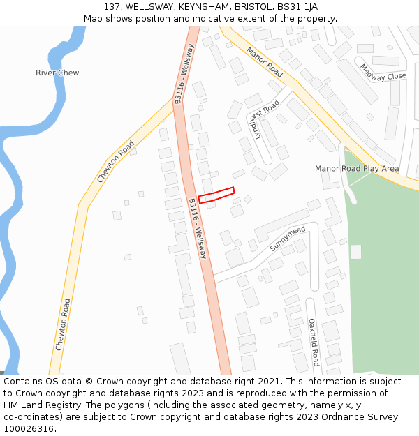 137, WELLSWAY, KEYNSHAM, BRISTOL, BS31 1JA: Location map and indicative extent of plot