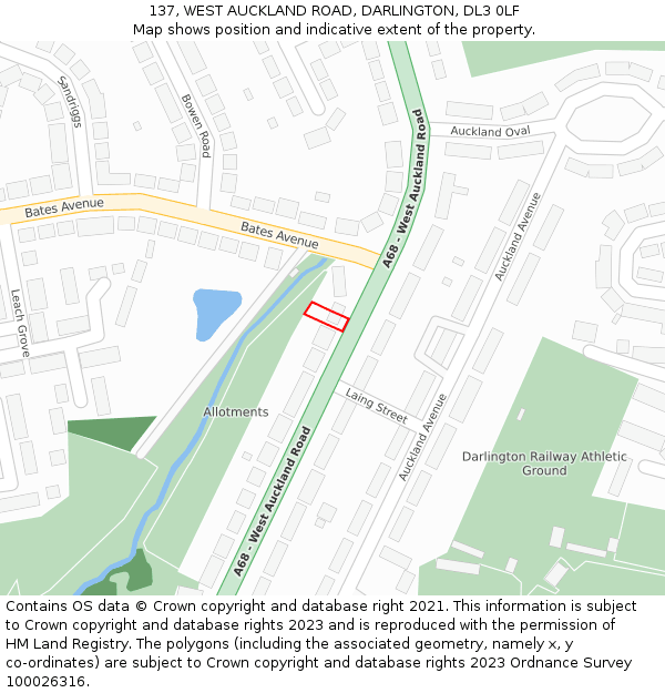 137, WEST AUCKLAND ROAD, DARLINGTON, DL3 0LF: Location map and indicative extent of plot