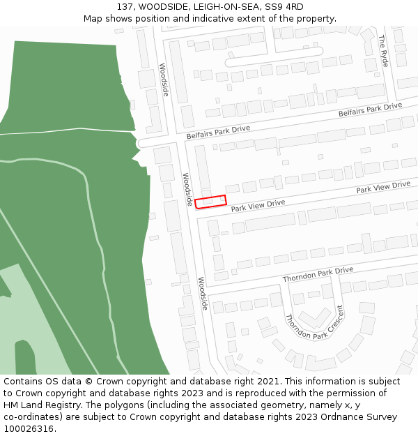 137, WOODSIDE, LEIGH-ON-SEA, SS9 4RD: Location map and indicative extent of plot