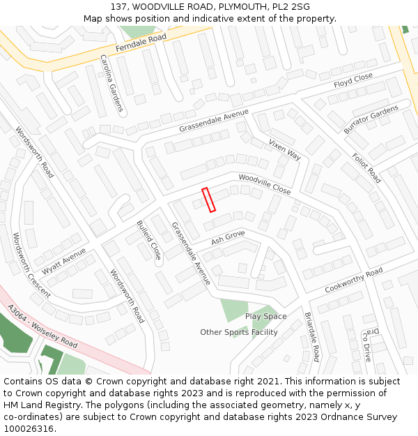 137, WOODVILLE ROAD, PLYMOUTH, PL2 2SG: Location map and indicative extent of plot
