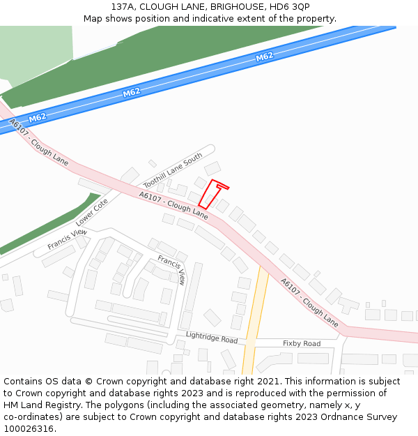 137A, CLOUGH LANE, BRIGHOUSE, HD6 3QP: Location map and indicative extent of plot