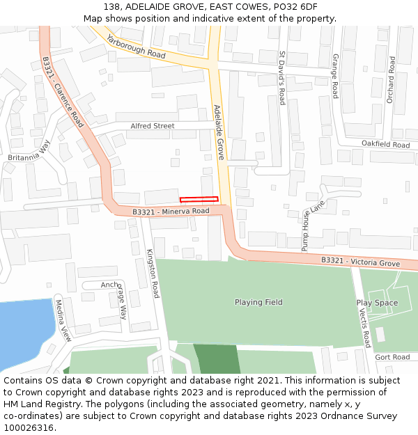 138, ADELAIDE GROVE, EAST COWES, PO32 6DF: Location map and indicative extent of plot