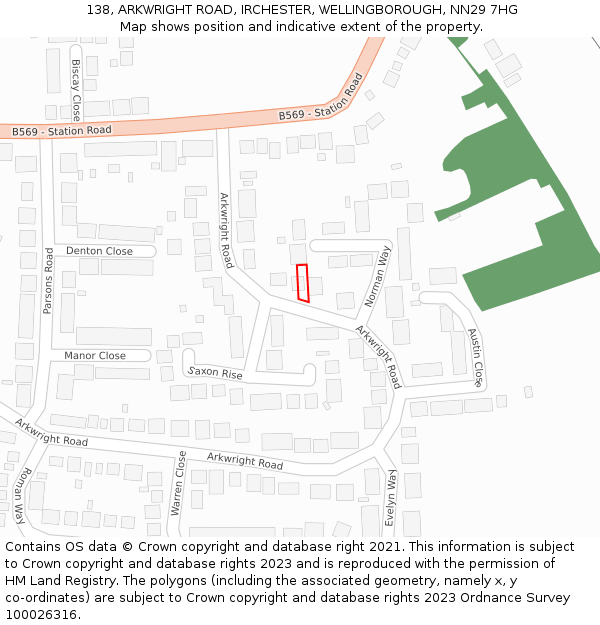138, ARKWRIGHT ROAD, IRCHESTER, WELLINGBOROUGH, NN29 7HG: Location map and indicative extent of plot