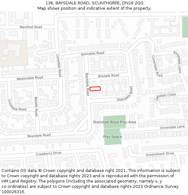 138, BAYSDALE ROAD, SCUNTHORPE, DN16 2QG: Location map and indicative extent of plot
