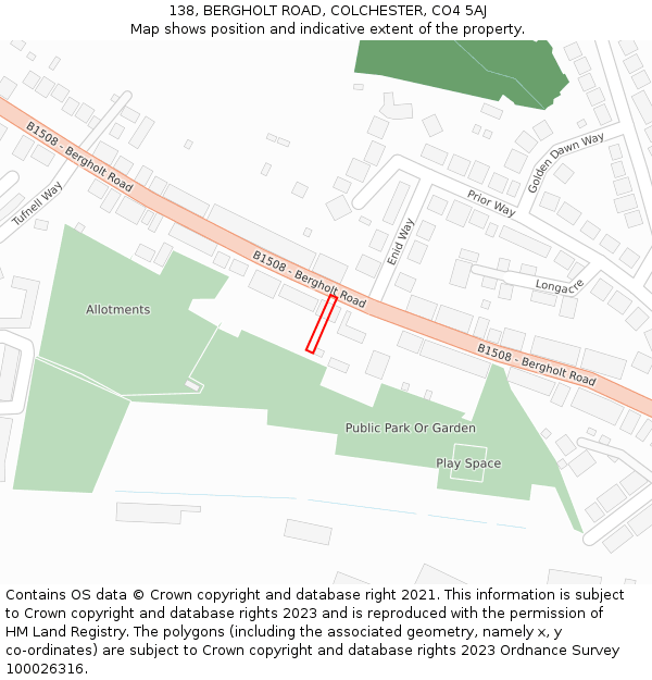 138, BERGHOLT ROAD, COLCHESTER, CO4 5AJ: Location map and indicative extent of plot