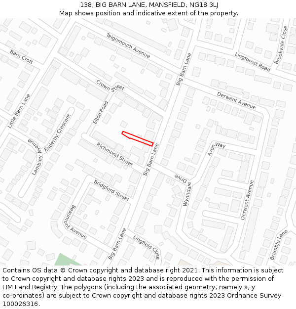 138, BIG BARN LANE, MANSFIELD, NG18 3LJ: Location map and indicative extent of plot