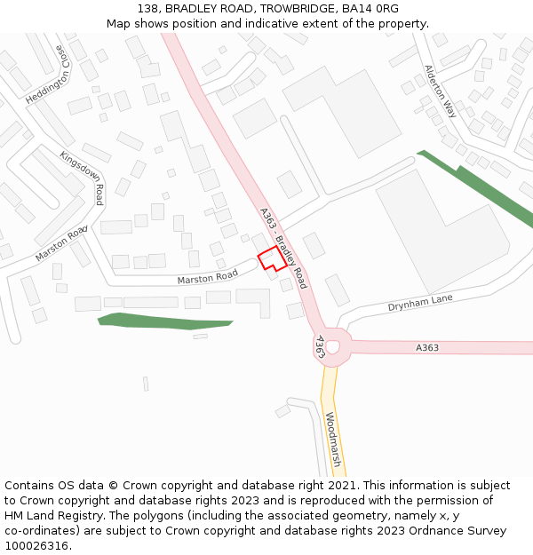 138, BRADLEY ROAD, TROWBRIDGE, BA14 0RG: Location map and indicative extent of plot