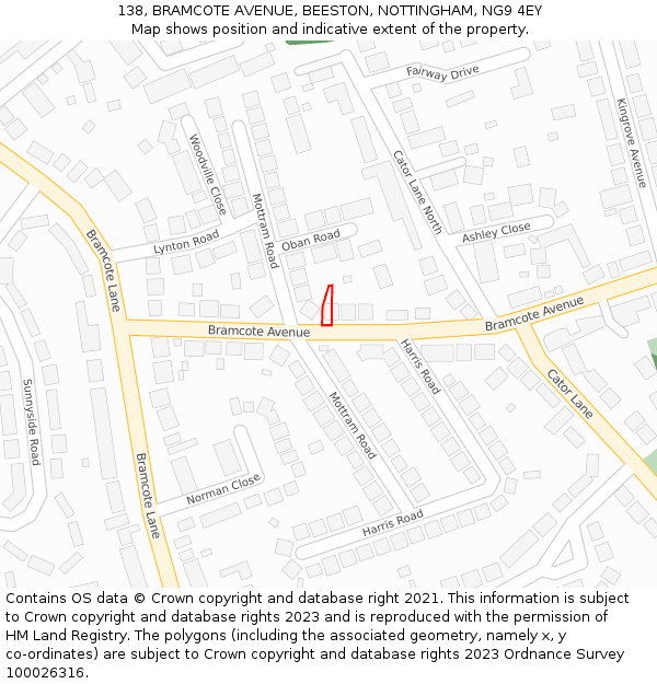 138, BRAMCOTE AVENUE, BEESTON, NOTTINGHAM, NG9 4EY: Location map and indicative extent of plot