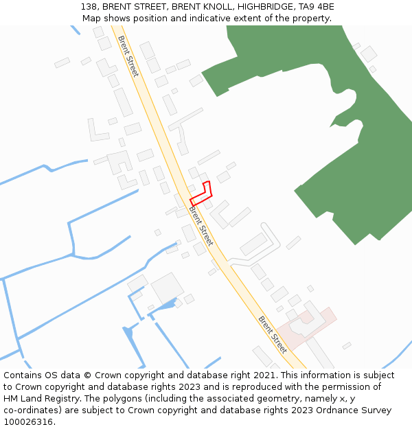 138, BRENT STREET, BRENT KNOLL, HIGHBRIDGE, TA9 4BE: Location map and indicative extent of plot