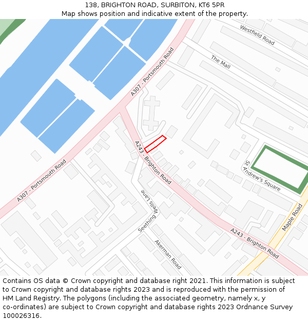 138, BRIGHTON ROAD, SURBITON, KT6 5PR: Location map and indicative extent of plot