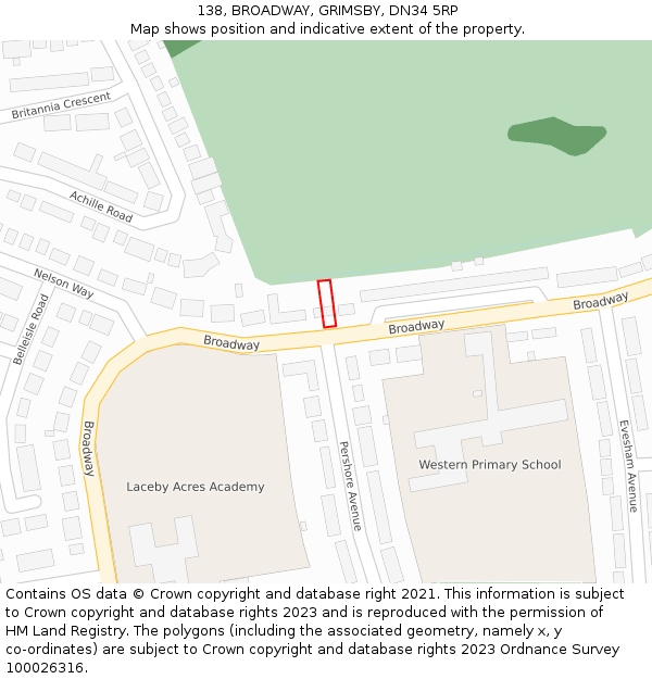 138, BROADWAY, GRIMSBY, DN34 5RP: Location map and indicative extent of plot