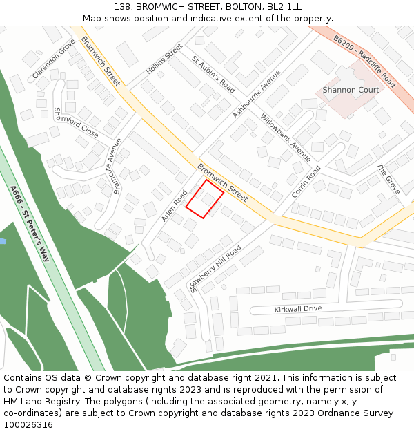 138, BROMWICH STREET, BOLTON, BL2 1LL: Location map and indicative extent of plot