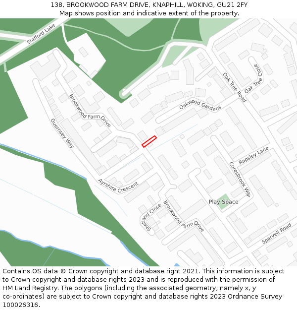 138, BROOKWOOD FARM DRIVE, KNAPHILL, WOKING, GU21 2FY: Location map and indicative extent of plot