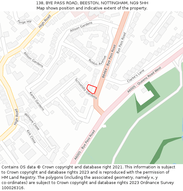 138, BYE PASS ROAD, BEESTON, NOTTINGHAM, NG9 5HH: Location map and indicative extent of plot