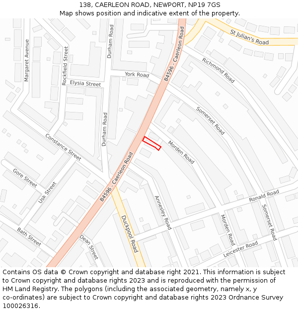 138, CAERLEON ROAD, NEWPORT, NP19 7GS: Location map and indicative extent of plot