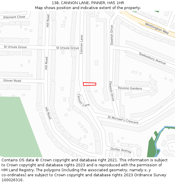 138, CANNON LANE, PINNER, HA5 1HR: Location map and indicative extent of plot