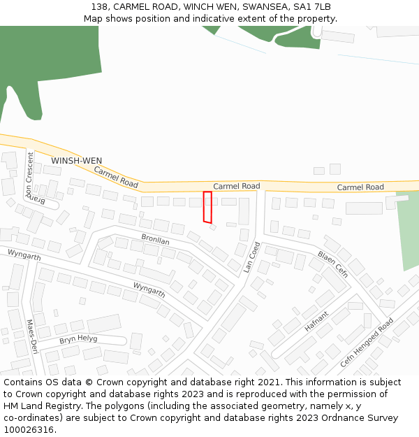 138, CARMEL ROAD, WINCH WEN, SWANSEA, SA1 7LB: Location map and indicative extent of plot