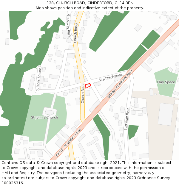 138, CHURCH ROAD, CINDERFORD, GL14 3EN: Location map and indicative extent of plot