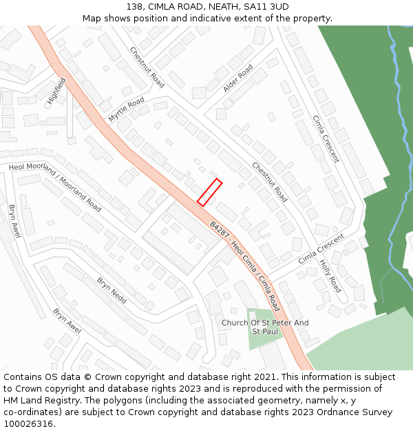 138, CIMLA ROAD, NEATH, SA11 3UD: Location map and indicative extent of plot