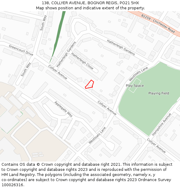 138, COLLYER AVENUE, BOGNOR REGIS, PO21 5HX: Location map and indicative extent of plot