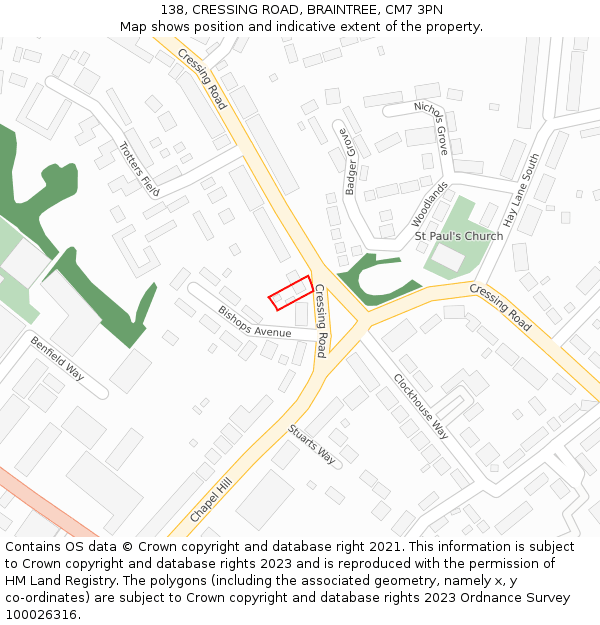 138, CRESSING ROAD, BRAINTREE, CM7 3PN: Location map and indicative extent of plot