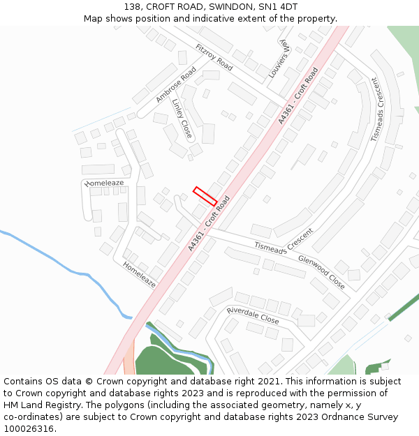 138, CROFT ROAD, SWINDON, SN1 4DT: Location map and indicative extent of plot