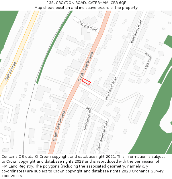 138, CROYDON ROAD, CATERHAM, CR3 6QE: Location map and indicative extent of plot