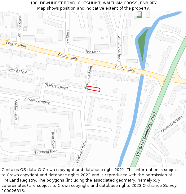 138, DEWHURST ROAD, CHESHUNT, WALTHAM CROSS, EN8 9PY: Location map and indicative extent of plot